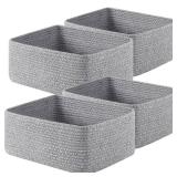 OIAHOMY 4 Pack 14.17*11.02*6.3IN Storage Baskets for Organizing Shelves, Woven Rope Baskets for Organizing Books, Clothes, Decorative Basket for Living Room, Nursery, Bedroom, Gift Basket, Grey