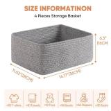 OIAHOMY 4 Pack 14.17*11.02*6.3IN Storage Baskets for Organizing Shelves, Woven Rope Baskets for Organizing Books, Clothes, Decorative Basket for Living Room, Nursery, Bedroom, Gift Basket, Grey