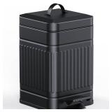 CEROELDA Small Trash Can with Lid-5L/1.3 Gal,Stainless Steel Outdoor Dog Poop Garbage Can-Farmhouse Retro Metal Waste Bin w/Step Pedal for Bathroom Bedroom Office-Soft Close-Black