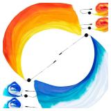 Jenaai 4 Sets 78.74 x 31.5 Inches/ 2 x 0.8 M Belly Dance Colorful Veil Poi Scarf Poi Streamer with Poi Balls Silk Poi for Stage Props