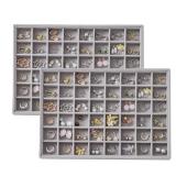 KATISYIO Large Velvet Jewelry Tray 2 Pack Stackable Jewelry Display Drawer Inserts Trays Organizer for Earring Bracelet Necklace Ring (Gray, 48 Grids)