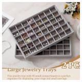 KATISYIO Large Velvet Jewelry Tray 2 Pack Stackable Jewelry Display Drawer Inserts Trays Organizer for Earring Bracelet Necklace Ring (Gray, 48 Grids)