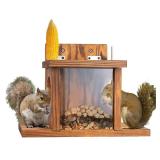 MIXUMON Wood Squirrel Feeder, Squirrel Feeders for Outside Winter, Wooden Chipmunk Feeder for Corn, Peanuts, Durable Box Easy to Fill with Removable Front Panel (Style 1)