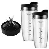 Blender Replacement Parts for Ninja, 24oz Ninja Blender Cups with To-Go Lids, 7 Fins Extractor Blade, Compatible with Nutri Ninja Auto iQ Blenders BL2012 BN801 BL480-30 BL640-30 BL642-30 NN100-30