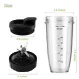 Blender Replacement Parts for Ninja, 24oz Ninja Blender Cups with To-Go Lids, 7 Fins Extractor Blade, Compatible with Nutri Ninja Auto iQ Blenders BL2012 BN801 BL480-30 BL640-30 BL642-30 NN100-30
