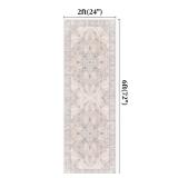 TTelephant 2x6 Runner Rug, Soft Non-Slip Vintage Medallion Rug, Low-Pile Printed Indoor Runners for Entryway, Hallways, Kitchen, Laundry Room, Bedside -Light Blush/Cream