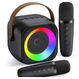 Mini Karaoke Machine, Portable Bluetooth Karaoke Speaker with 2 Wireless Microphones and Party Lights for Kids and Adults, Birthday Gifts for Girls Boys Family Home Party