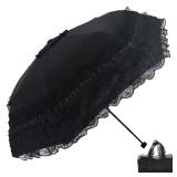 Black Lace Parasol Goth Lolita UV Blocker Gothic Umbrella for Witch Cosplay Victorian Wedding Travel Halloween Decor (Flower Printed Lining)