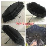 Black Lace Parasol Goth Lolita UV Blocker Gothic Umbrella for Witch Cosplay Victorian Wedding Travel Halloween Decor (Flower Printed Lining)