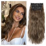 4PCS Clip in Hair Extensions Natural Soft Synthetic Hairpieces for Women Honey Blonde Mixed Chestnut Brown Extensins for Women(Honey Blonde Mixed Chestnut Brown)