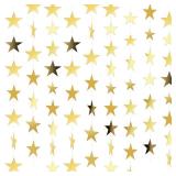 Spakon 65 Feet Glitter Star Paper Garland Banner Hanging Decoration Star Streamers Double Side 2025 Graduation Decorations for Wedding Birthday Festival New Year Party Decoration (Gold)