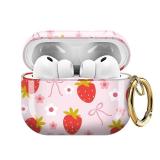 Cute Case Cover Compatible with AirPod Pro 3 Generation(2025), Shockproof for Women & Girls with Cute Golden Round Buckle Protective, Anti-Drop Design(Strawberry Bow Flower)