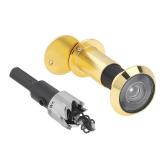 HOJLKLD Door Viewer Peephole,Solid Brass 200 Degree Peep Hole with 16 MM Drill Bit for 1-1/2" to 2-3/8" Doors,5/8 Inch Pipe Diameter Door Eye Viewer with Privacy Cover (1, Polished Gold)