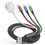 Travel Essentials 4 in 1 iWatch & iPhone Charger,Multi Charging Cable for Apple Watch Charger USB C Micro Nylon Compatible with iWatch Ultra/SE/10/9/8/7/6/5/4/3/iPhone 16/15/14/13 Galaxy Phone(4FT)