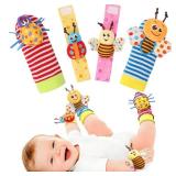 Bloobloomax Wrist Rattle Socks and Foot Finder Set, Infant Girl Boy Toys for Babies 0-36 Months, Newborn Hand & Foot Toys for 0 to 3 Years, Baby Shower Gifts Set (Red Gift Box)