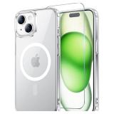 Temdan for iPhone 15 Case & iPhone 14 & iPhone 13 Case Clear with Screen Protector, Compatible with Magsafe, Anti-Yellowing, Military-Grade Protection, Shockproof Slim Magnetic Phone Case Cover