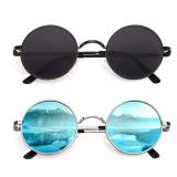 CGID E01 Polarized Sunglasses for Women Men Circle Round Retro Vintage Sun Glasses Circular Shades 2 Pack, Small 45mm, Simple Package