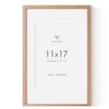 11x17 Oak Picture Frame, Solid Oak 11x17 Poster Frame with Mat to 8x12(Openning Size is 7.5x11.5), Natural Wood 17x11 Frames for Wall, Set of 1
