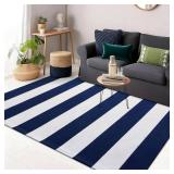 OLANLY Navy and White Striped Rug 3