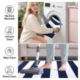 OLANLY Navy and White Striped Rug 3