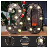 30th Birthday Decorations for Her Him, Decorative LED Light up Numbers for 30th Birthday Party, Glitter Black Marquee Number for for 30 Wedding Anniversary