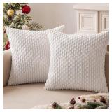 MIULEE Christmas Throw Pillow Covers Soft Corduroy Decorative Set of 2 Boho Striped Pillow Covers Pillowcases Farmhouse Home Decor for Couch Bed Sofa Living Room 18x18 Inch Pure White