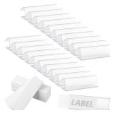 100 Pcs Plastic Label Holder with 100 Pcs Label Inserts, 3" L x1" H Clear Plastic Shelf Label Holder, Shelf Sign and Ticket Holder, Clips On to Shelves 5/8" to 3/4" Thick