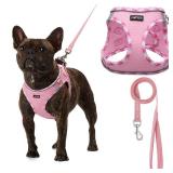 AMTOR Small Dog Harness with Leash Set, No Escape Easy Walk Puppy Harnesses for Training Walking, Step-in Reflective Soft Dogs Vest for XS S Medium Extra-Small Large Sized Dog(L Size,Pink/White)
