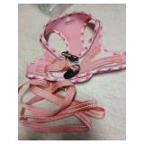 AMTOR Small Dog Harness with Leash Set, No Escape Easy Walk Puppy Harnesses for Training Walking, Step-in Reflective Soft Dogs Vest for XS S Medium Extra-Small Large Sized Dog(L Size,Pink/White)