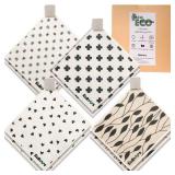 Eulnars Reusable Paper Towels, 8-Pack Swedish Dishcloths for Kitchen with 3 Clips, Black White, Cotton, 200 Washes