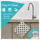 Eulnars Reusable Paper Towels, 8-Pack Swedish Dishcloths for Kitchen with 3 Clips, Black White, Cotton, 200 Washes