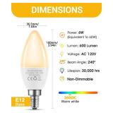 Flaspar 3 Pack E12 LED Bulb, 60 Watt Equivalent LED Candelabra Light Bulbs, 2700K Soft White Type B Light Bulb for Chandelier, 600 Lumens, 6W B11 Candle Light Bulb, Non-Dimmable