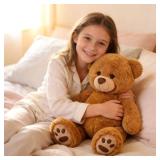 LotFancy Teddy Bear Stuffed Animals, 20 inch Brown Soft Cuddly Stuffed Bear Plush Toy, Cute Stuffed Animals with Footprints, Gifts for Kids Baby Toddlers on Baby Shower, Easter Decoration