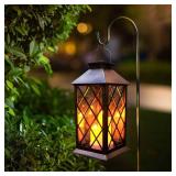 Solar Outdoor Lantern, Garden Hanging Waterproof Lanterns PVC Upgrade 3 LED Flickering Flameless Candle Decorative for Garden Women Mom Grandma Halloween Gifts (Grid Candle)