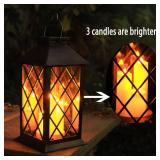 Solar Outdoor Lantern, Garden Hanging Waterproof Lanterns PVC Upgrade 3 LED Flickering Flameless Candle Decorative for Garden Women Mom Grandma Halloween Gifts (Grid Candle)