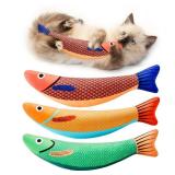 Potaroma Cat Toys Saury Fish, 3 Pack, Catnip Crinkle Sound, Soft and Durable, Interactive Kitten Kicker for Indoor Kitty Exercise 9.4 Inches for All Breeds