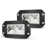 BUNKER INDUST 6" Inch Flood LED Light Pods,Pair Flush Mount LED Work Light 4800LM Light Bar Backup Driving Lights Waterproof for Truck Tractor Off Road 4x4 Jeep Pickup SUV ATV UTV Golf Cart