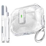 R-fun for AirPods Pro 3 Case (2025) Cover with Cleaning Kit, Military-Grade Shockproof Transparent Non-Yellowing, Auto Pop-Up Lid Design for AirPods Pro 3rd Generation Case, Glitter