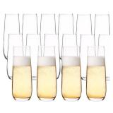 YANGNAY Stemless Champagne Flutes Set of 16, 8 oz - Clear Glass Toasting Glasses for Mimosa - Elegant Beverage Glassware