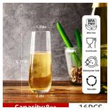 YANGNAY Stemless Champagne Flutes Set of 16, 8 oz - Clear Glass Toasting Glasses for Mimosa - Elegant Beverage Glassware