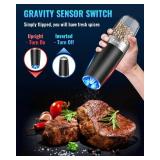 XinXu Gravity Electric Pepper and Salt Grinder Set, Adjustable Coarseness, Battery Powered with LED Light, One Hand Automatic Operation, Black -2 Pack