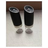 XinXu Gravity Electric Pepper and Salt Grinder Set, Adjustable Coarseness, Battery Powered with LED Light, One Hand Automatic Operation, Black -2 Pack