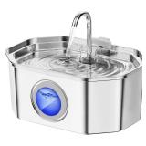 Cat Water Fountain Stainless Steel 108oz/3.2L, APAUK Automatic Pet Fountain Dog Water Dispenser with Water Level Window, Quiet Cat Fountain for Drinking, Inside with Replacement(1 Filters&1 Sponges)