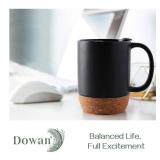 DOWAN Coffee Mugs, 15 oz Mug Set of 2, Large Ceramic Coffee Mug with Cork Bottom and Spill Proof Lid for Mom Dad, Big Mug for Latte Tea, Matte Grey