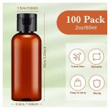 Eccliy 100 Pack 2 oz Travel Bottles Plastic Bottles with Lids Refillable Travel Size Cover Cap Plastic Liquid container for Toiletries Lotions Shampoo Creams Dispensing with 5 Funnels(Brown)