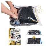 Compression Bags for Travel - Travel Essentials - 12 Pack Space Saver Bags - No Vacuum Needed - Compression Packing Bags for Cruise Accessories