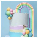 28PCS Rainbow Cake Toppers Colorful Balls Cake Decorations for Wedding Baby Shower Girls Boys Birthday Party Supplies (Macaron)