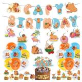 Capybara Birthday Party Decorations Supplies - 39 Pcs Cute Capy Theme Party Banners Hanging Swirls Cupcake Toppers Decor for Kids Boys Capybara Lover Gifts Animals Baby Shower Decor