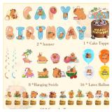 Capybara Birthday Party Decorations Supplies - 39 Pcs Cute Capy Theme Party Banners Hanging Swirls Cupcake Toppers Decor for Kids Boys Capybara Lover Gifts Animals Baby Shower Decor