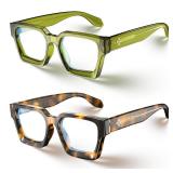 VISOONE 2 Pack Blue Light Blocking Glasses Rectangle Frame and Chic Preppy Look for Women Men RIVER
